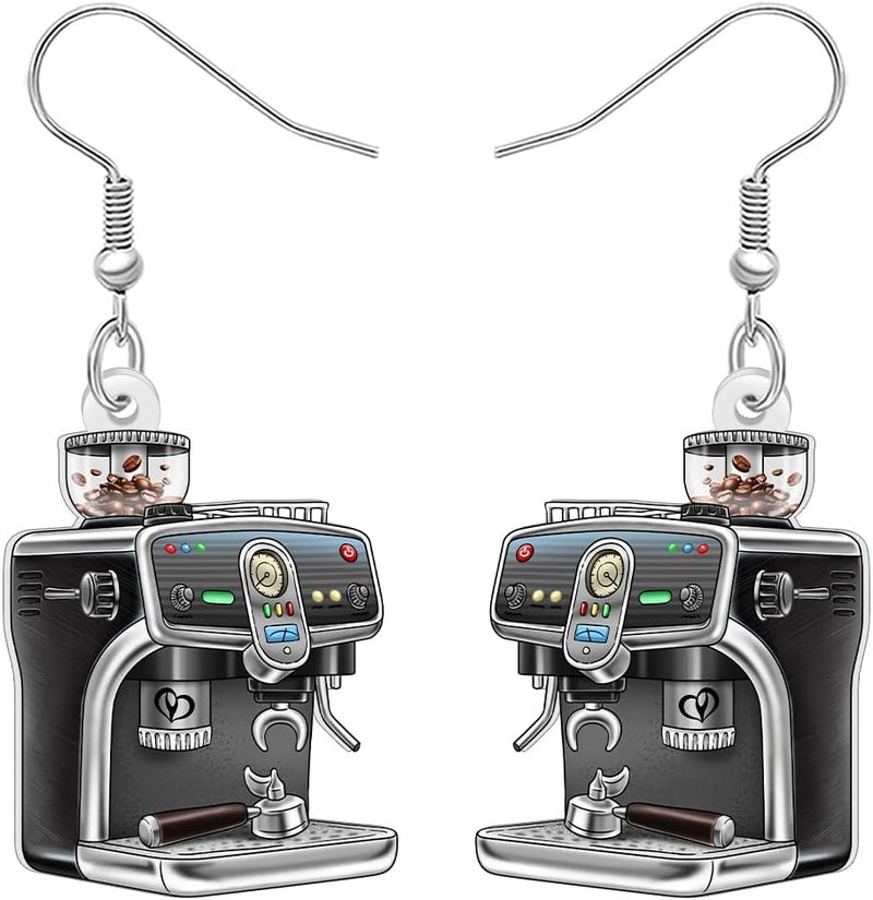 BONSNY Acrylic Dangling Novelty Fun Black Coffee Machine Earrings Hypoallergenic Designer Jewelry Gifts For Women - Image 1